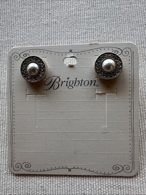 Brighton Silver-Tone Pearl-Accent Round Stud Earrings
